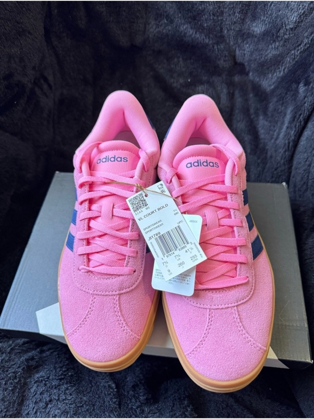 adidas Pink Suede Platform Sneakers with Navy Stripes and Gum Sole - Picture 7 of 8